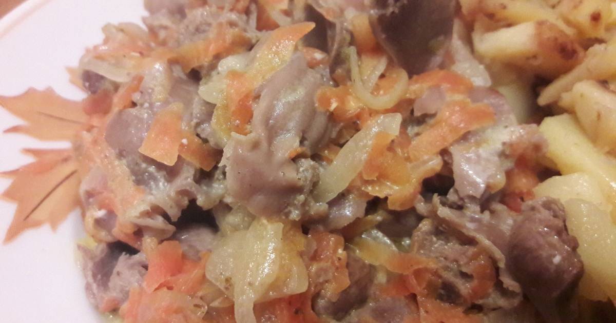 Куриные желудки и сердечки в сметане рецепт пошагово 4