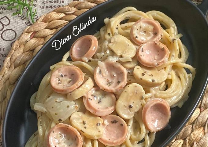 Resep Sausage Spaghetti With Mushroom Sauce Spaghetti Sosis Saus Jamur