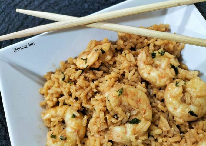 Arroz Frito Con Langostinos Salteados En Salsa De Ostras Receta De