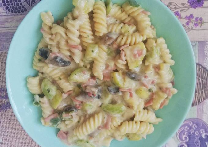 Carbonarás gombás cukkinis baconos tészta Ancsy16 receptje Cookpad