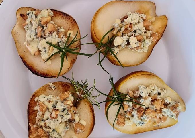 Peras al queso azul con nueces y romero Sin azúcares agregados Receta