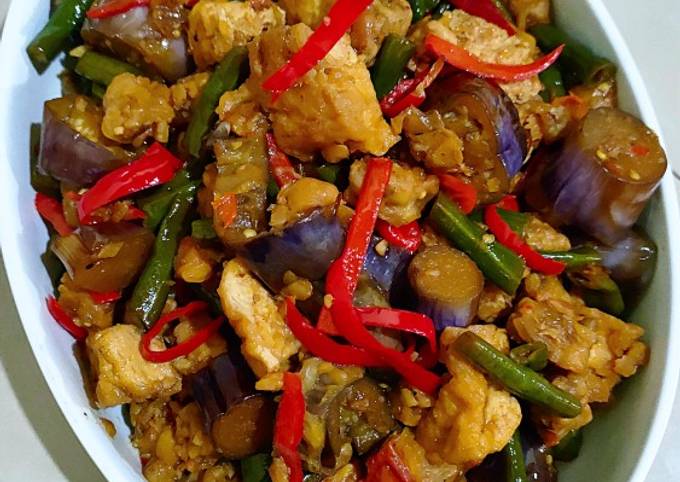 Resep Kacang Panjang Terong Tahu Tempe Pedas Manis Oleh Elisa Natalia