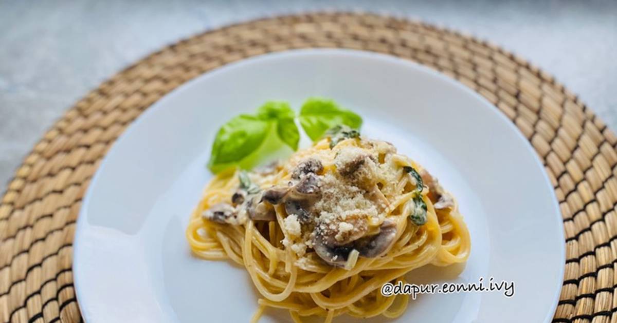 Resep Creamy Mushrooms Spaghetti Ala Eonni Ivy Oleh Dapur Eonni Ivy