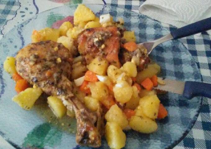 Pollo Al Horno En Bolsita Con Ensalada De Papa Y Zanahoria Receta De