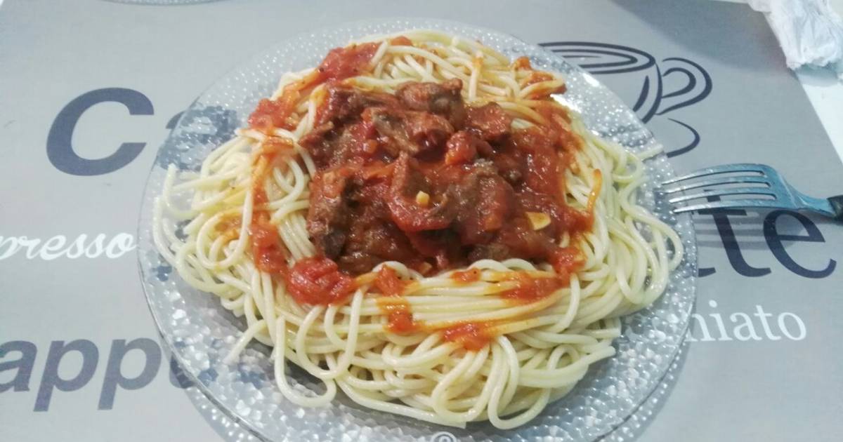 Fideos Spaghetti Con Salsa De Carne Receta De Ivan Lopez Cookpad