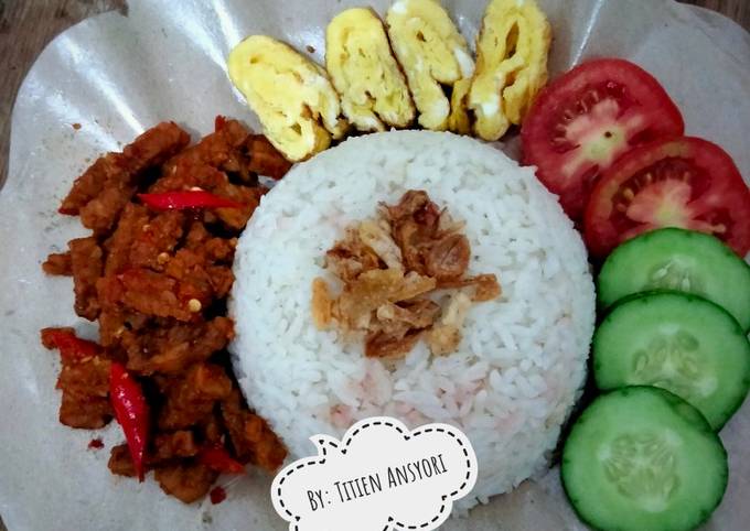 Resep Nasi Uduk Rice Cooker Tempe Orek Basah Dan Telur Dadar Oleh