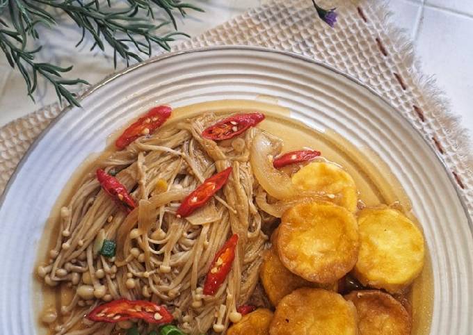 Resep Jamur Enoki Tofu Saus Tiram Oleh Dewialwie Cookpad