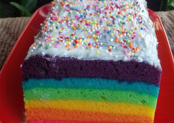 Resep Rainbow Cake Kukus Putih Telur Oleh Cicik Ary Cookpad