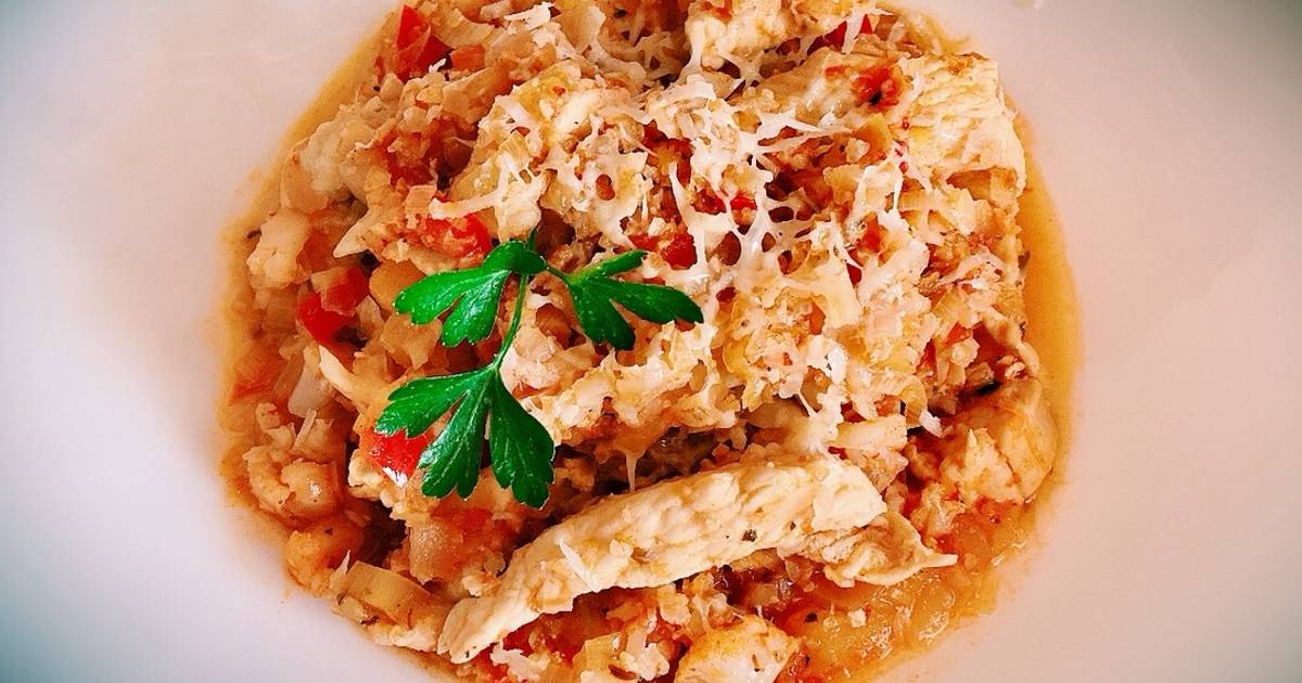 Falso Arroz De Coliflor Guisado Con Pollo Receta De Chikitiki Cookpad