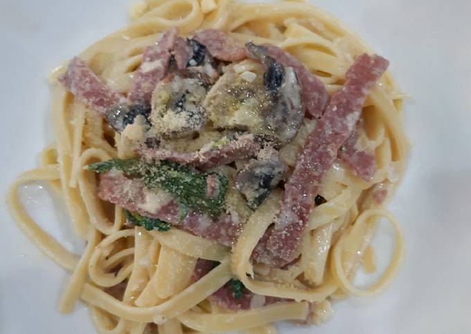 Resep Creamy Fettuccine Smoked Beef Mushroom Oleh Novi Manov Kitchen