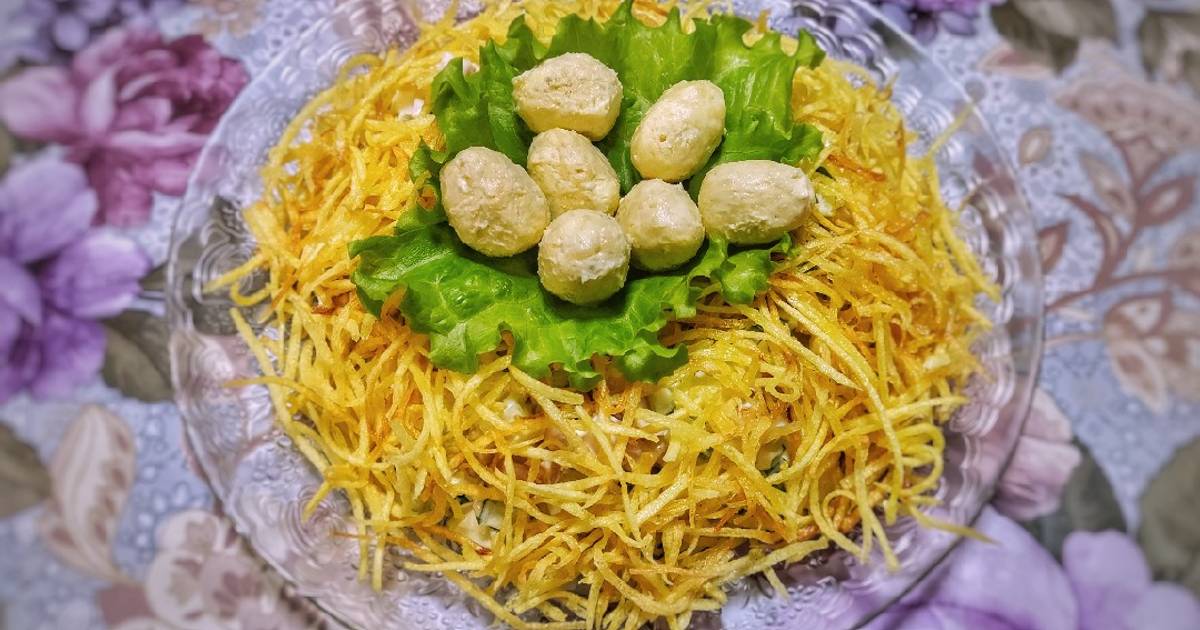 Салат гнездо глухаря с курицей классический простой рецепт с фото