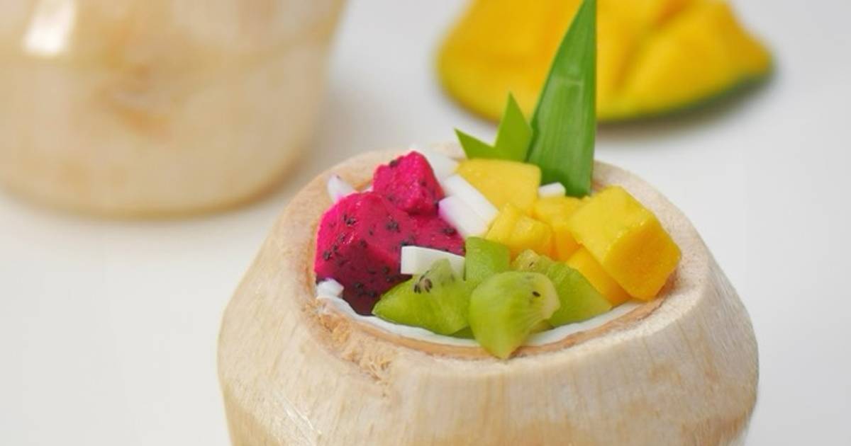 Resep Coconut Jelly Pudding Dessert Kelapa Topping Mangga Kiwi Buah