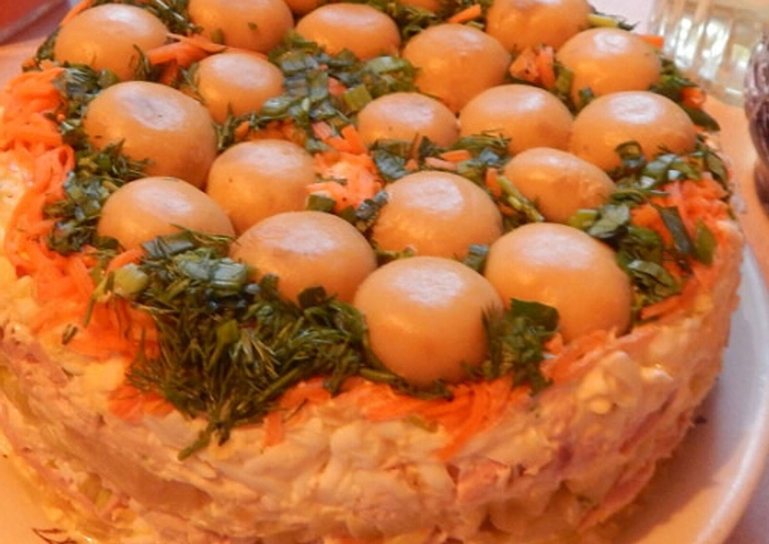 Грибная поляна салат рецепт с фото с шампиньонами и курицей
