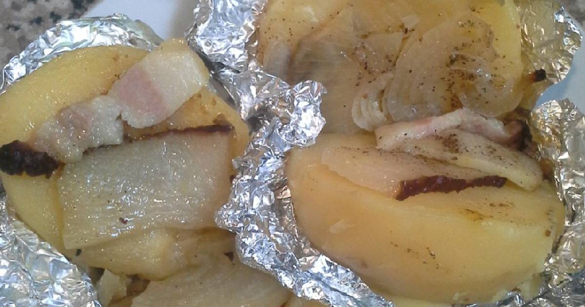 Картошка с салом в фольге на углях рецепт с фото