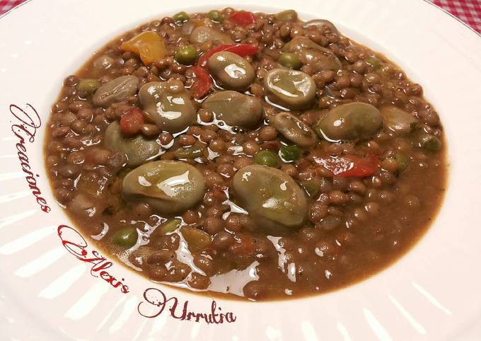 Lentejas pardinas con habas y guisantes ternos orgánicos Receta de