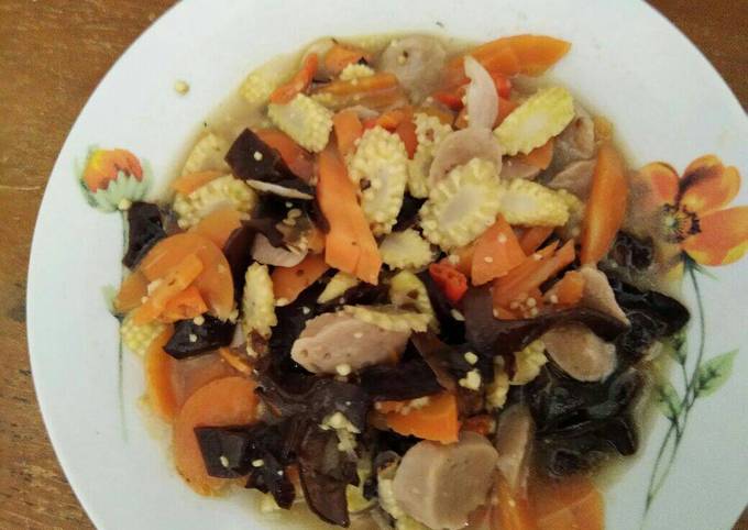 Resep Tumis Bakso Wortel Jagung Muda Jamur Kuping Oleh Zahrotul