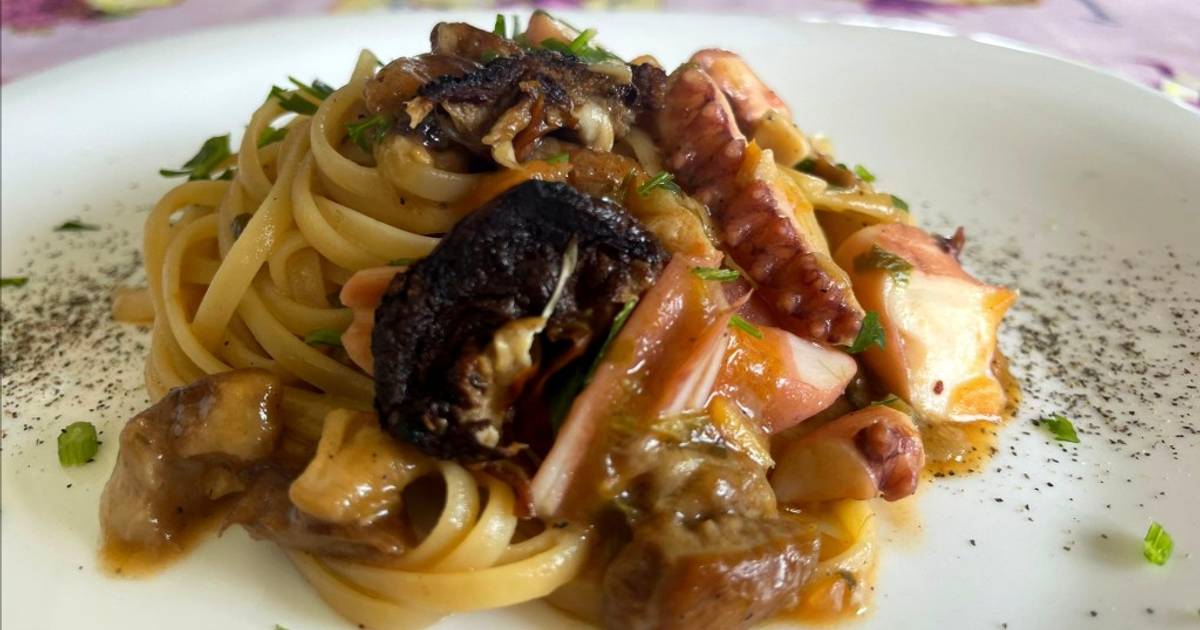 Ricetta Linguine Con Funghi Porcini Tentacoli Di Seppie E Pomodorini