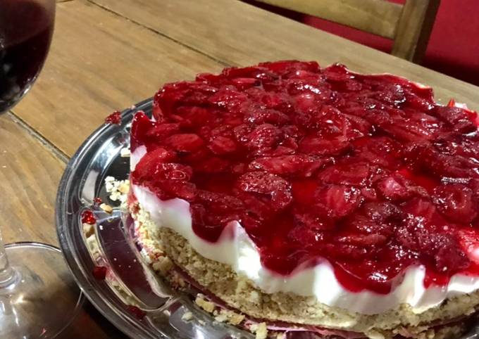 Cheesecake De Frutillas Sin Horno Receta De Alicia Yunis Cookpad