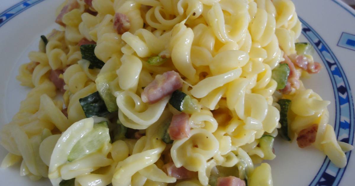 Espirales Con Carbonara De Calabac N Y Beicon Receta De Carmem Cookpad