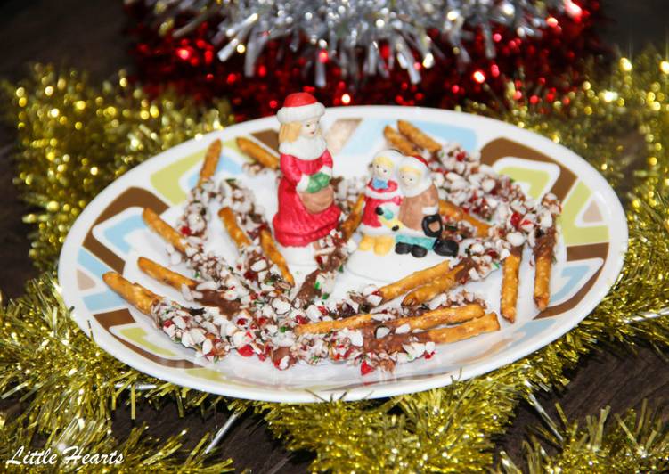 Candy Cane Chocolate Dipped Pretzel Sticks