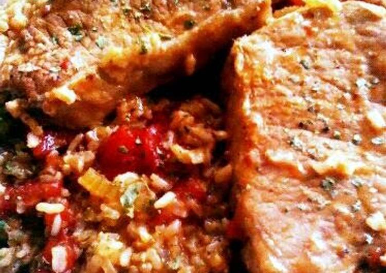 Pork Chop and Brown Rice Skillet Dinner Recipe by Valarie Cookpad