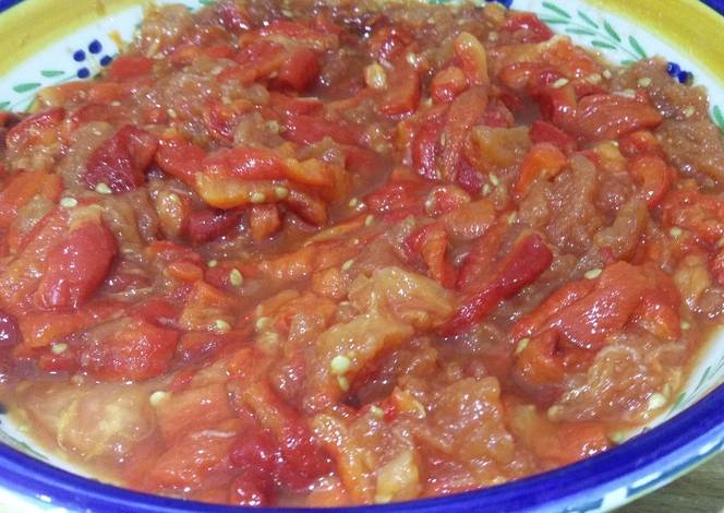 Resep Roasted red pepper and tomato salad