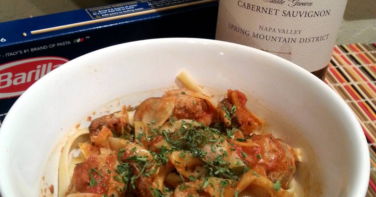 Mederteranian Pasta w Italian Sausage, Artichoke Hearts, Arugula, Baby