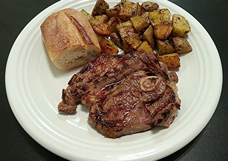 Grilled Lamb Steak with Italian Roasted Potatoes Recipe by