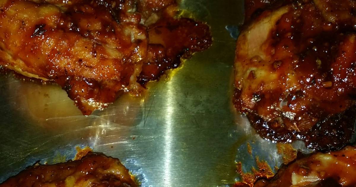 Baked barbecue chicken thighs Recipe by Michelle Cookpad