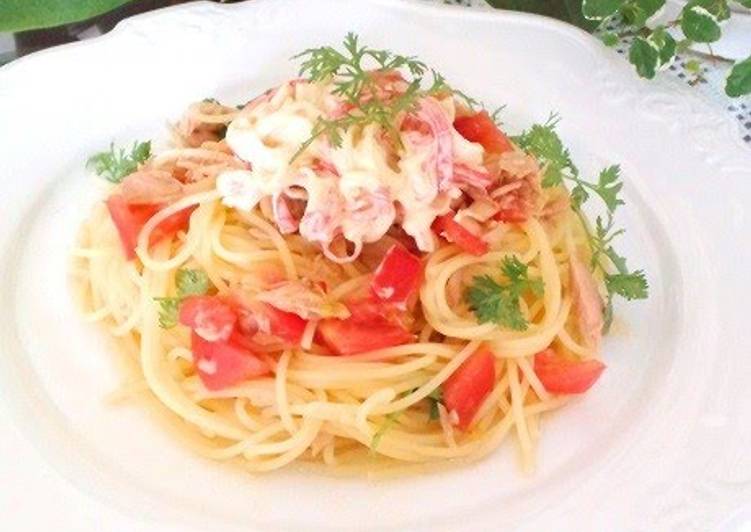 AsianStyle Chilled Pasta with Crab Mayonnaise Salad Recipe by cookpad