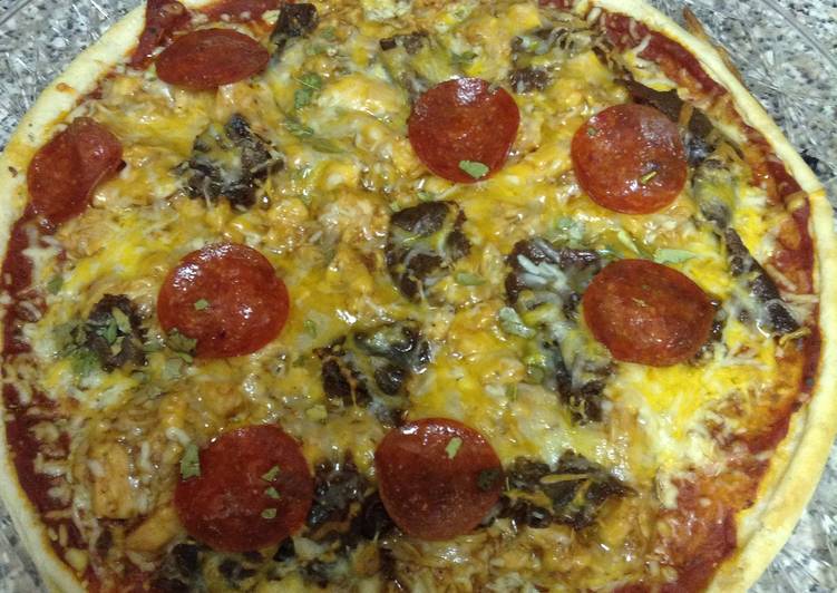 Bbq Chicken Four Cheese Cheesesteak Pepperoni Pizza Recipe by Beth Rodgers Cookpad