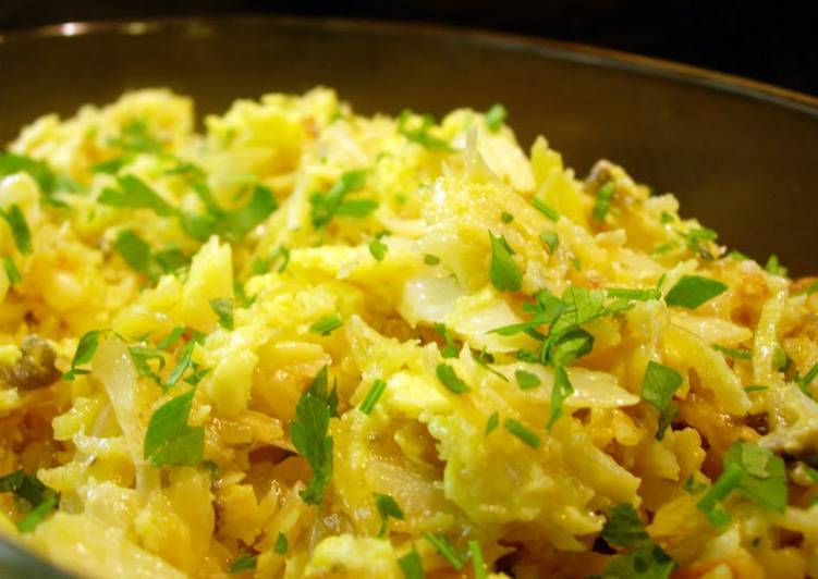 cod fish with scramble eggs and fries (portuguese bacalhau a bras