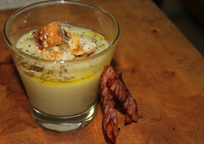 Resep POTATO & LEEK SOUP with CRISPY PROSCIUTTO & CROUTONS Resep POTATO & LEEK SOUP with CRISPY PROSCIUTTO & CROUTONS