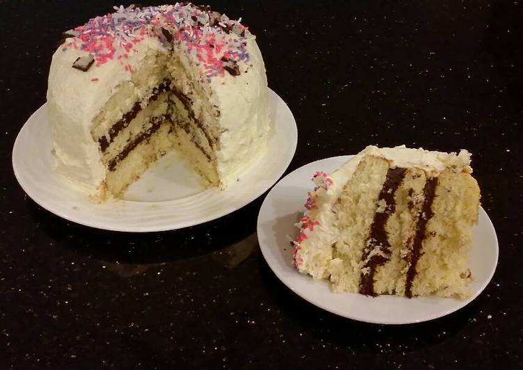 Vanilla Layer Cake with Whipped Chocolate Ganache Filling and Whipped