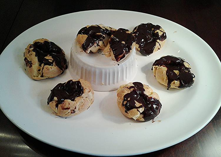 Salted Caramel Cream Puffs with Chocolate Ganache Glaze Recipe by