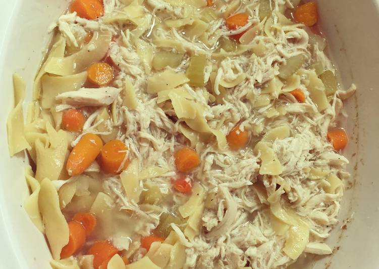 Slow Cooker Shredded Chicken Noodle Soup Recipe by Kyle Christine Hess