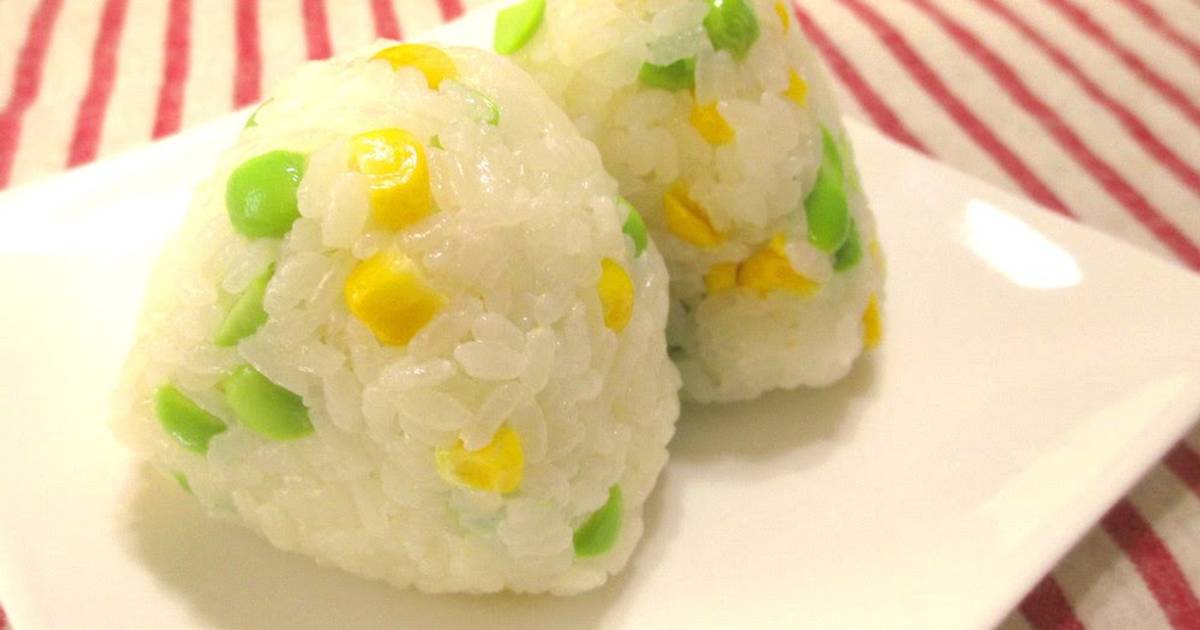 Two Kinds of Onigiri Rice Balls with Corn and Edamame Beans Recipe by