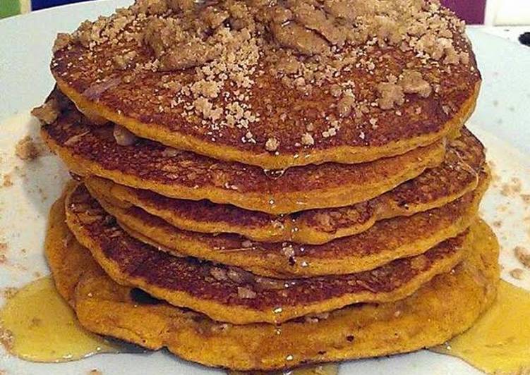 Vickys Pumpkin Pancakes & Cinnamon Crumble Topping, GF DF EF SF recipe main photo