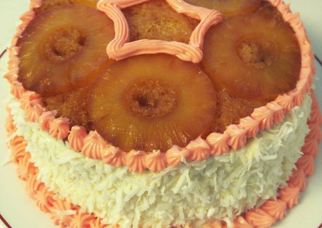 Resep Double layer upside down pineapple cake.