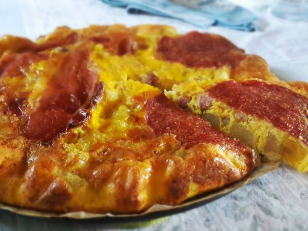 Oven omelette with potatoes,cheese,ham and salami!