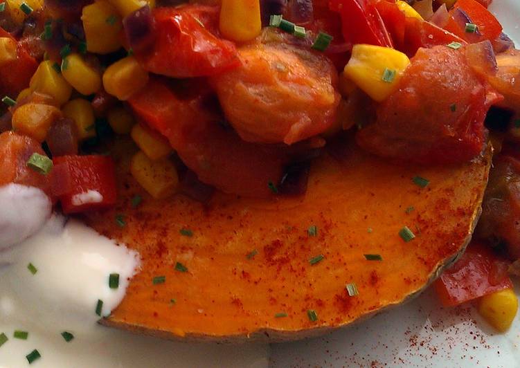 Vickys Sweet Potatoes with Smoky Tomato Filling, GF DF EF SF NF Recipe by VickyJacks FreeFrom