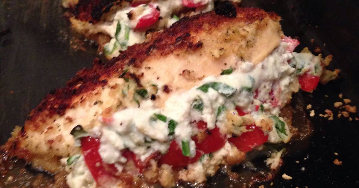 Panko Crusted Chicken Stuffed W/ Ricotta, Spinach, Tomato & Basil