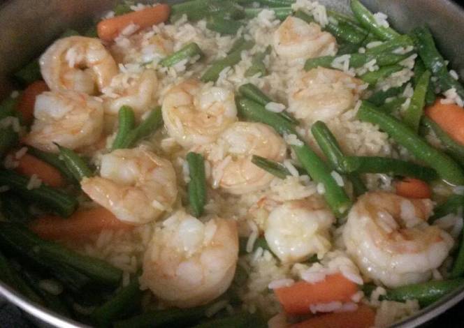 Resep Shrimp and green beans risotto