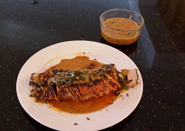 Roast Pork Tenderloin with a Green Peppercorn Cream Sauce Recipe by