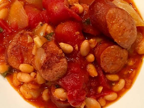 Andouille Sausage with White Beans in Tomato Sauce