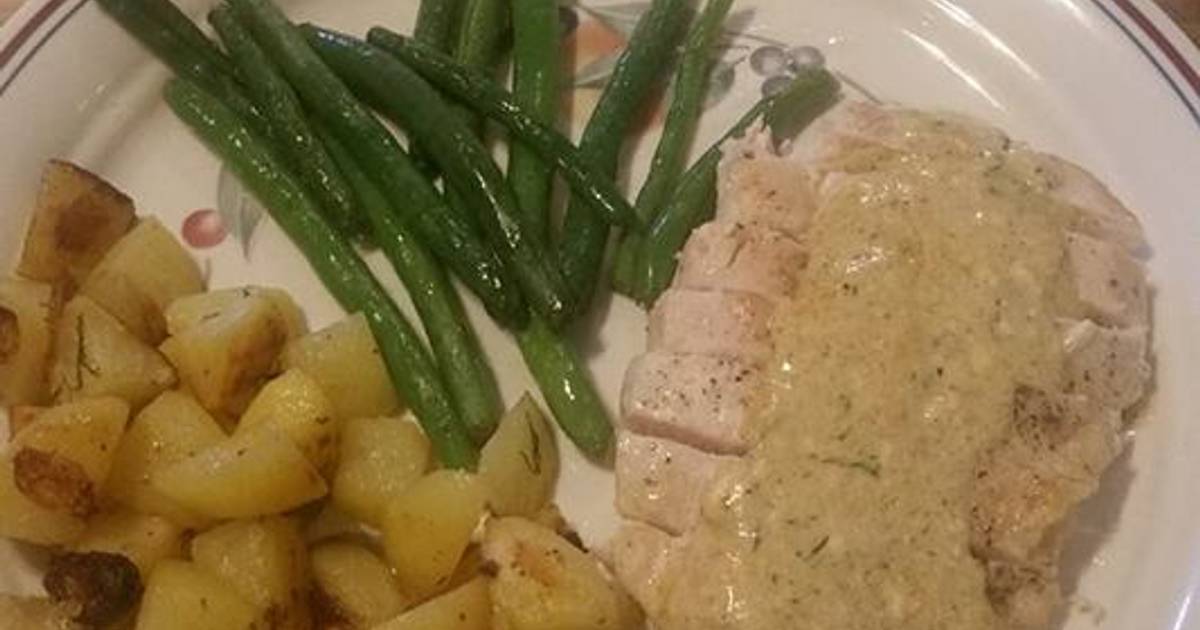 Creamy Dill Chicken w/Roasted Potatoes and Green Beans Recipe by Bizy