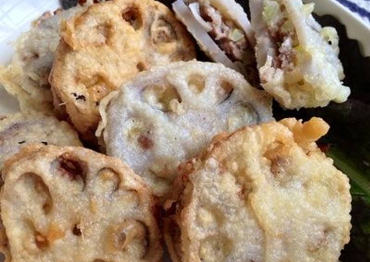 Lotus Root Tempura Stuffed with Pork Recipe by Sachiko Cookpad
