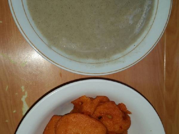 Pap made with millet and Akara(beans cake)