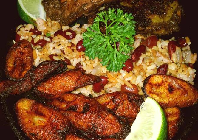 Resep Mike's Jerk Chicken - Spicy Beans/Rice & Fried Plantains