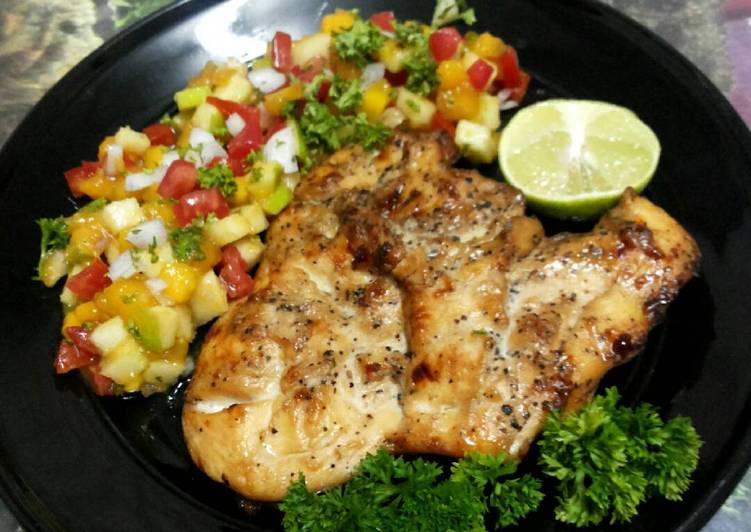 Grilled Chicken Steak with Black Pepper and Apple Mango Salsa Recipe by